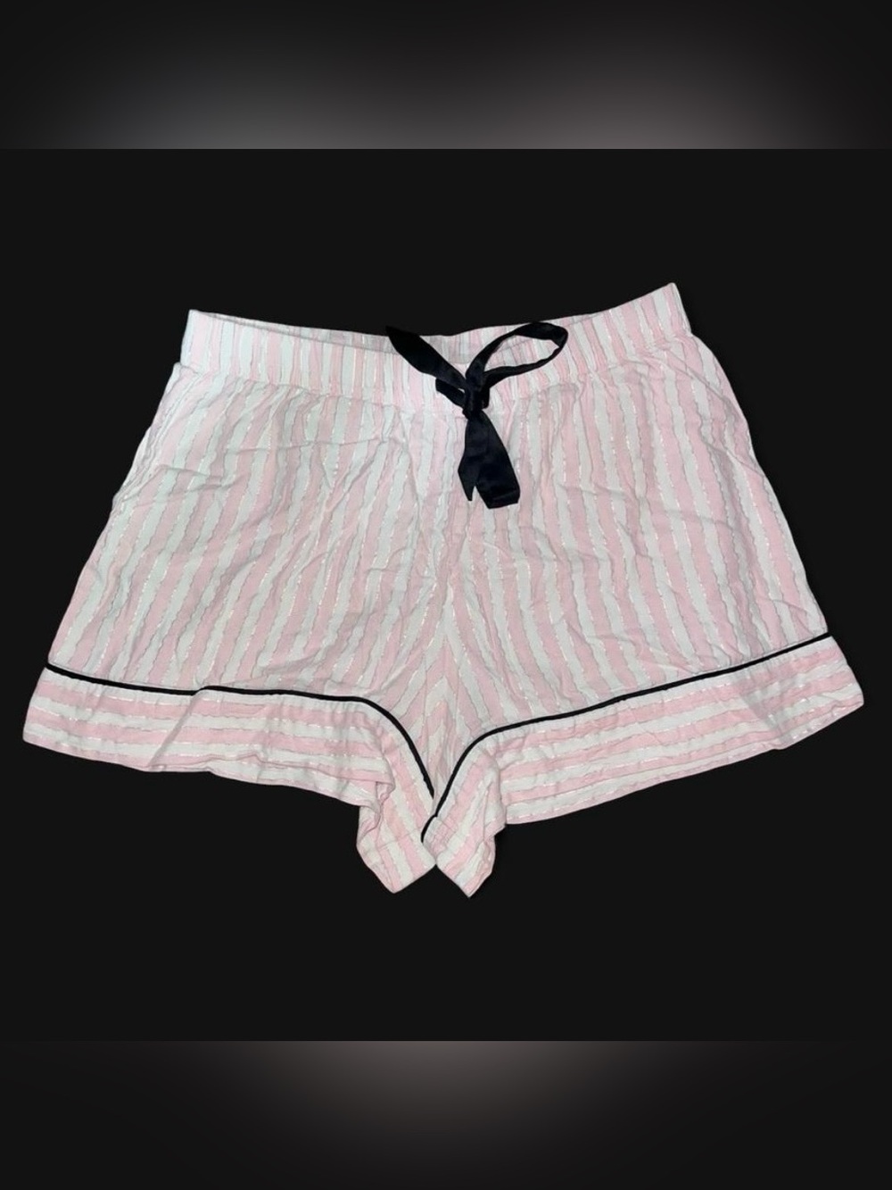 Victoria's Secret Pink and White Striped Pajama Shorts with Black Trim